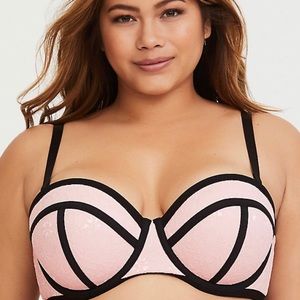 Torrid Black & Pink Lace Push Up Multi Way Bra 46D